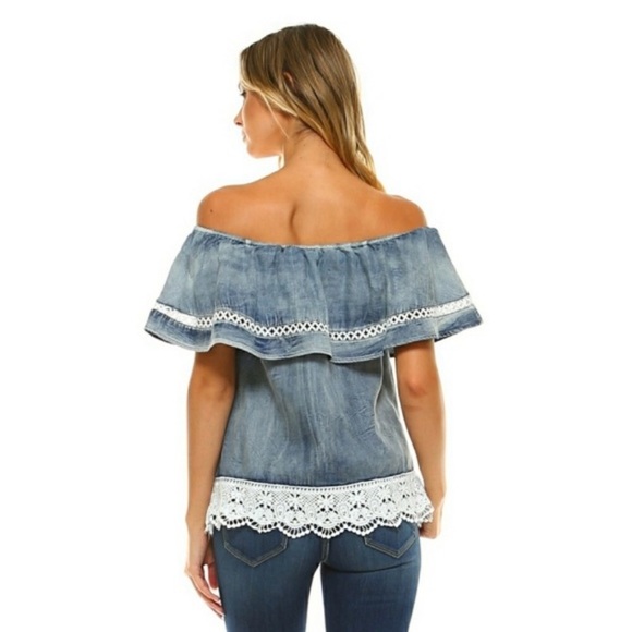 🔵 1 LEFT!! 🔵 denim off shoulder top - Picture 2 of 5